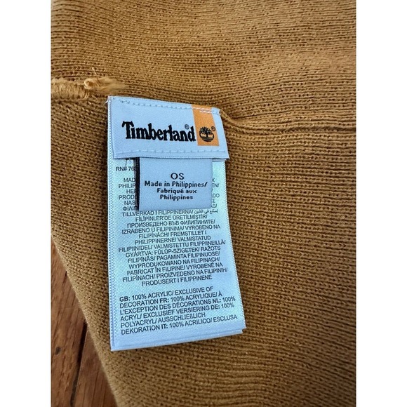 New Timberland Men's Woven Label Knit Beanie Winter Solid Wheat Brown retail $42 - Picture 4 of 5